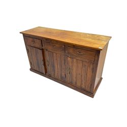 Hardwood sideboard, fitted with three drawers and three cupboards