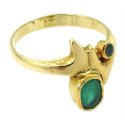 18ct gold two stone round and oval emerald ring