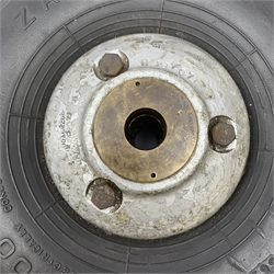 WWII Spitfire/Hurricane pneumatic '4.00 x 3 1/2' tail wheel, aluminium hub with various stamped marks inc. DRG No.AHO5000, brass bushes dia. 26cm