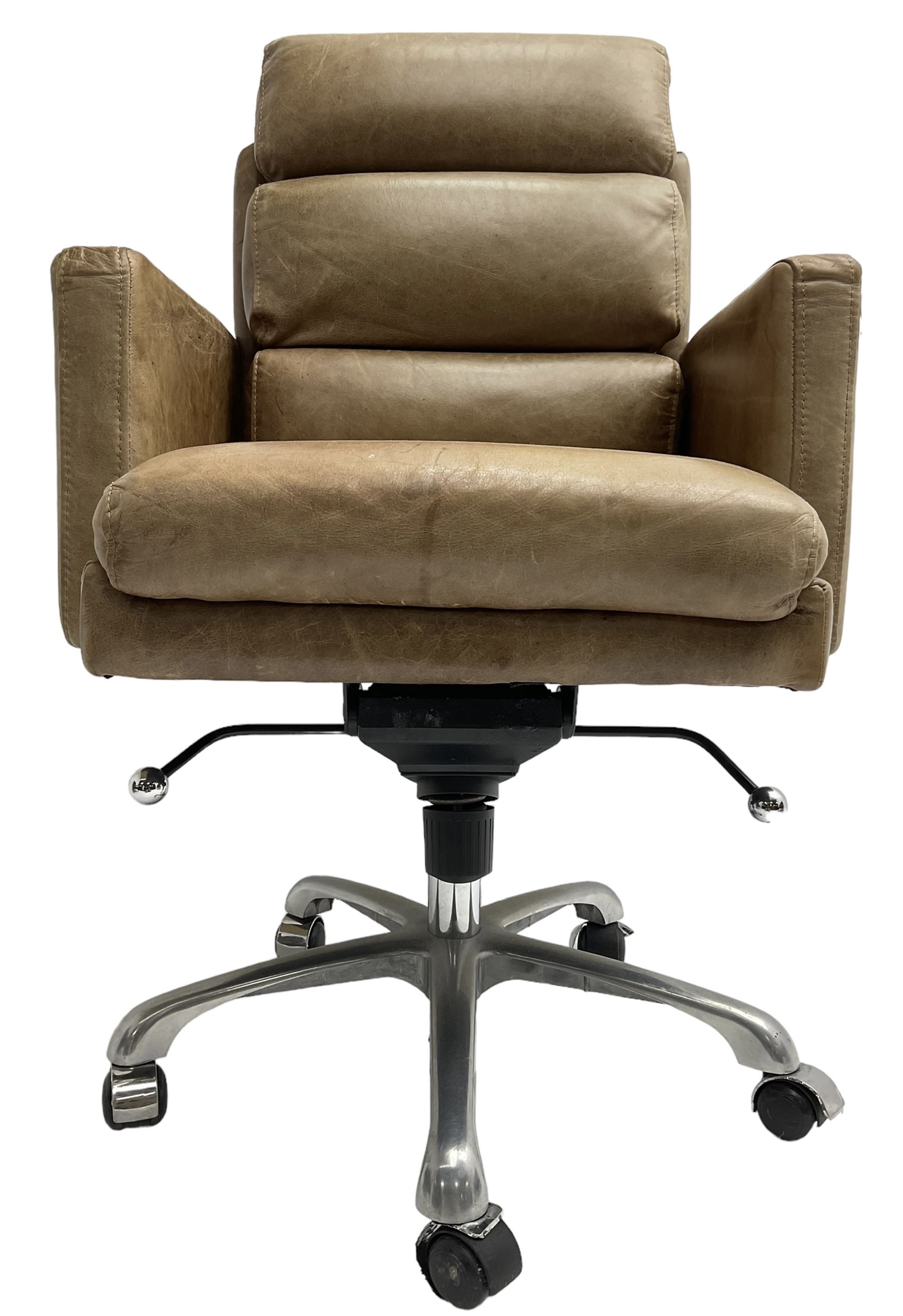 Halo - 20th century 'Kipling' desk chair, upholstered in tan leather, raised on chrome  base with adjustable and swivel action