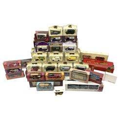 Various makers - forty-five modern die-cast models by Matchbox MOY, Days Gone, Lledo, Corgi etc including single models and sets, 1977 Silver Jubilee State Landau, commercial and promotional vehicles, passenger coach and horses, RAF etc; all boxed (45)