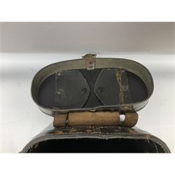 Pair of WWII German U-boat binoculars probably 7 x 50 by Leitz, with rubber eye piece protector covers and leather case stamped with Kriegsmarine mark to the lid and dated 1944, with leather strap.