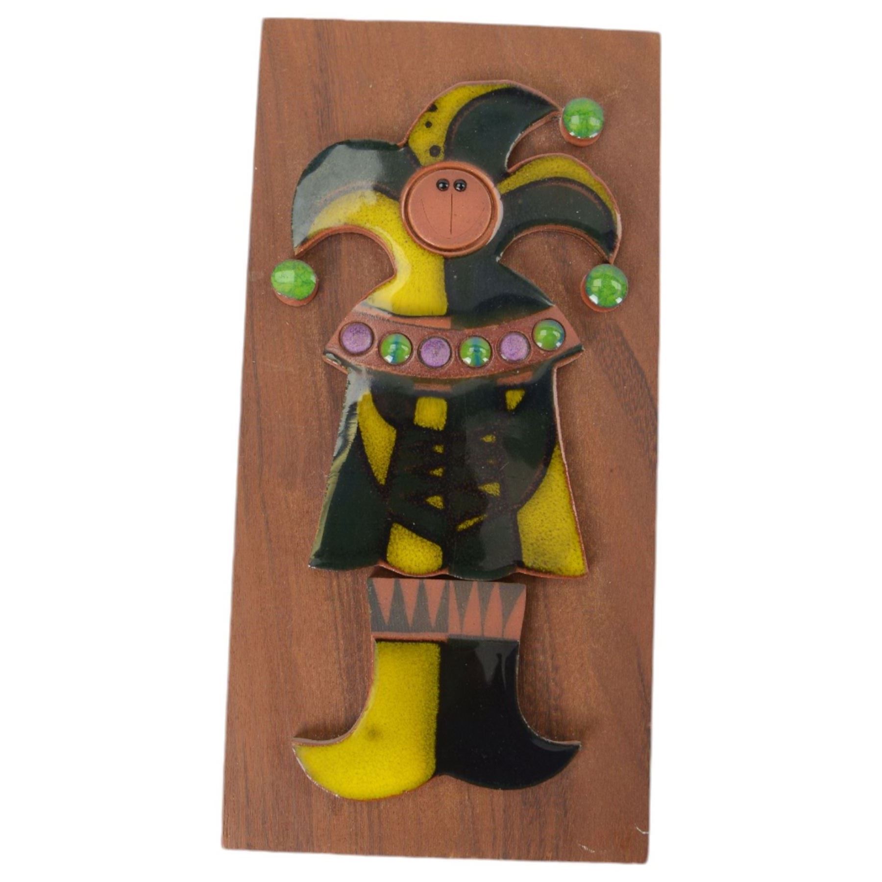 Three Hornsea Muramic handcrafted wall plaques, comprising Spaceman, Jester and Maharajah on Elephant, designed by John Clappison, H21cm, W10cm