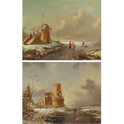 Dutch School (Early 20th century): Winter Skating Scenes, pair oils on panel indistinctly signed 19cm x 24cm (2)