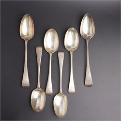 Four 19th century silver dessert spoons, all initialled R.G. but various dates and makers ...