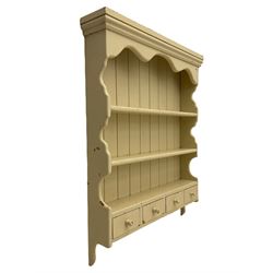 Painted pine wall rack, fitted with four spice drawers