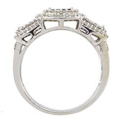 18ct white gold princess cut and round brilliant cut diamond cluster ring, hallmarked, total diamond weight 1.00 carat