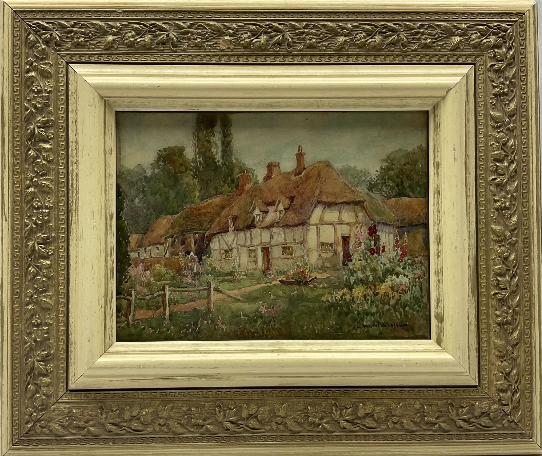 James W Milliken (British 1887-1930): Thatched Cottages, watercolour signed 14cm x 19cm