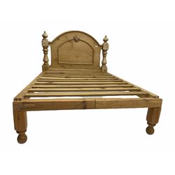 Traditional polished pine double bedstead, with mattress
