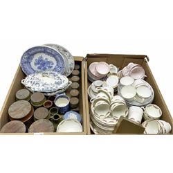 Assorted ceramics, to include 19th century blue and white mug, two Spode Blue Room plates, small group of Wegwood blue Jasperware, small group of Hornsea pottery, various teawares, etc., in two boxes