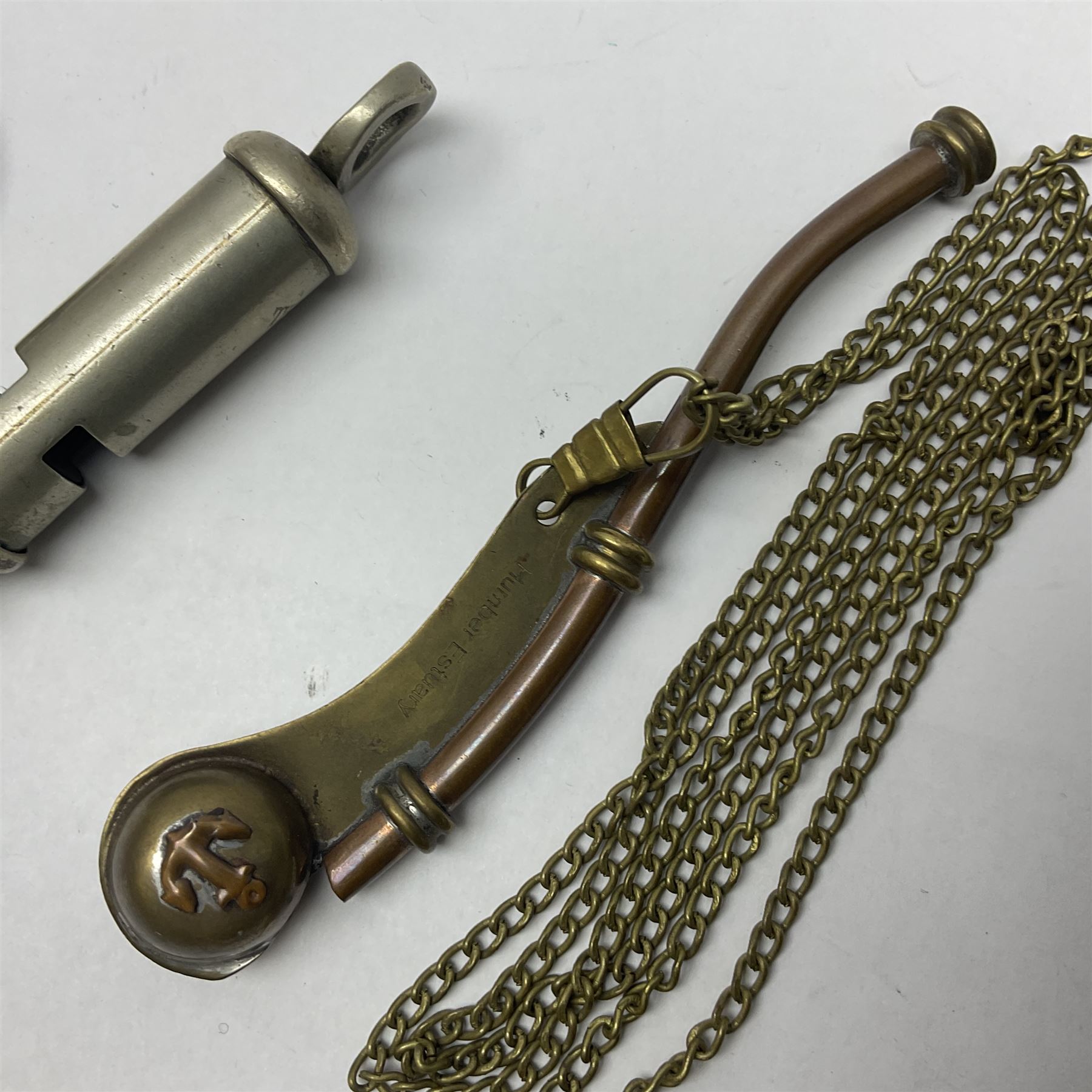 Bosun's whistle, together with Hull City Police whistle and brass and enamel badge detailed 'Special Constable Kingston Upon Hull 1914', (3)