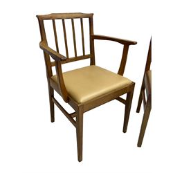Acornman - set six (4+2) oak dining chairs, shaped cresting rail over moulded upright slats, square tapering supports joined by H-stretchers, by Alan Grainger, Brandsby, York