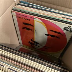 Collection of vinyl LP records in four boxes, mainly Jazz and Classical including Piano Rags by Scott Joplin, Sarah Vaughn, Duke Ellington and His Orchestra and Louis Armstrong, etc