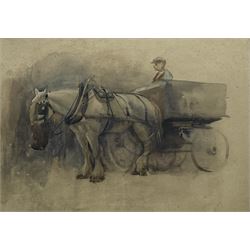 Haydn Reynolds Mackey (British 1881-1979): Working Horse with Sussex Cart, watercolour unsigned 39cm x 56cm
Provenance: given by the artist to fellow artist and pupil Neil Tyler