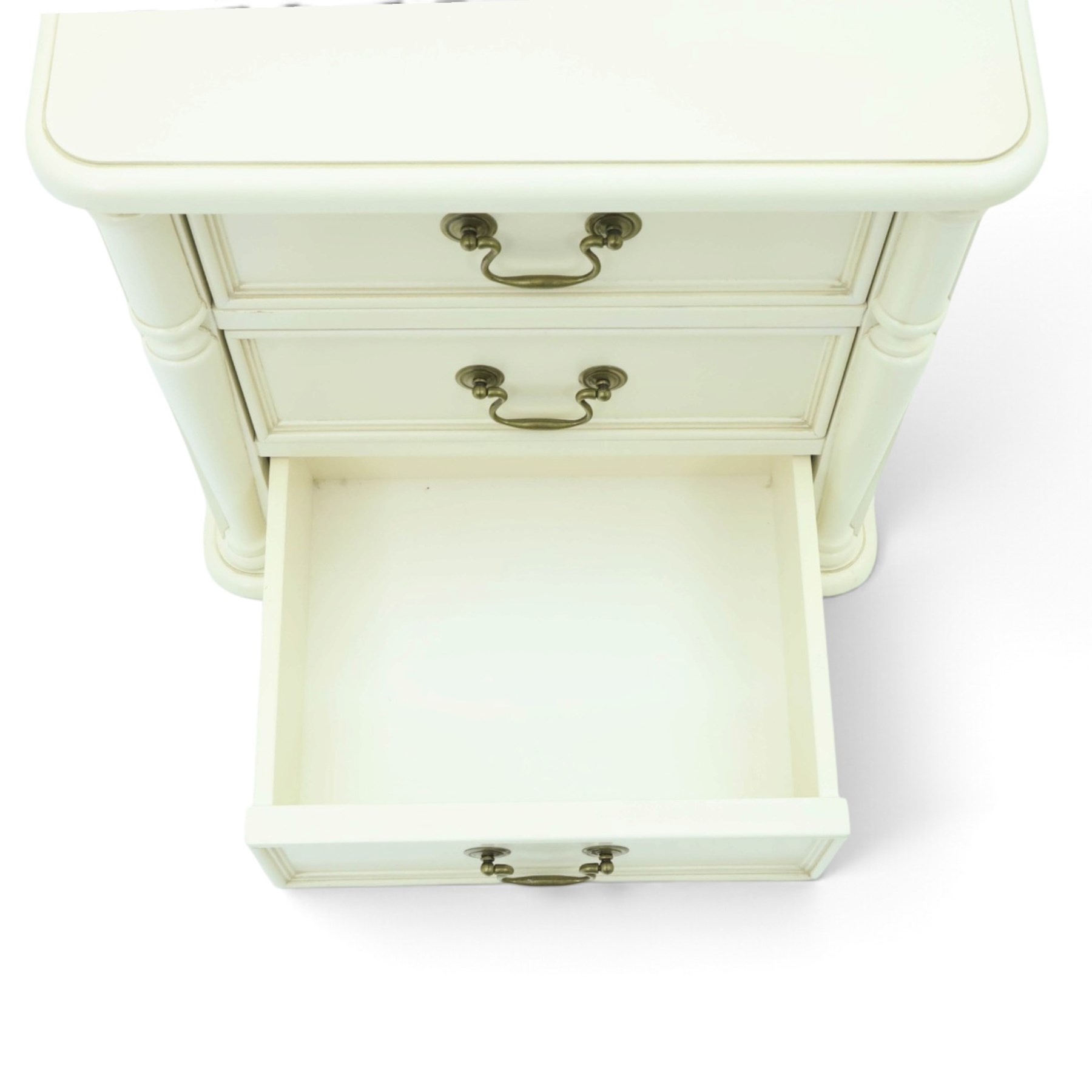 Laura Ashley - 'Clifton' bedside chest, fitted with three graduating drawers flanked by half-canted pilasters, raised on turned feet, in ivory finish
