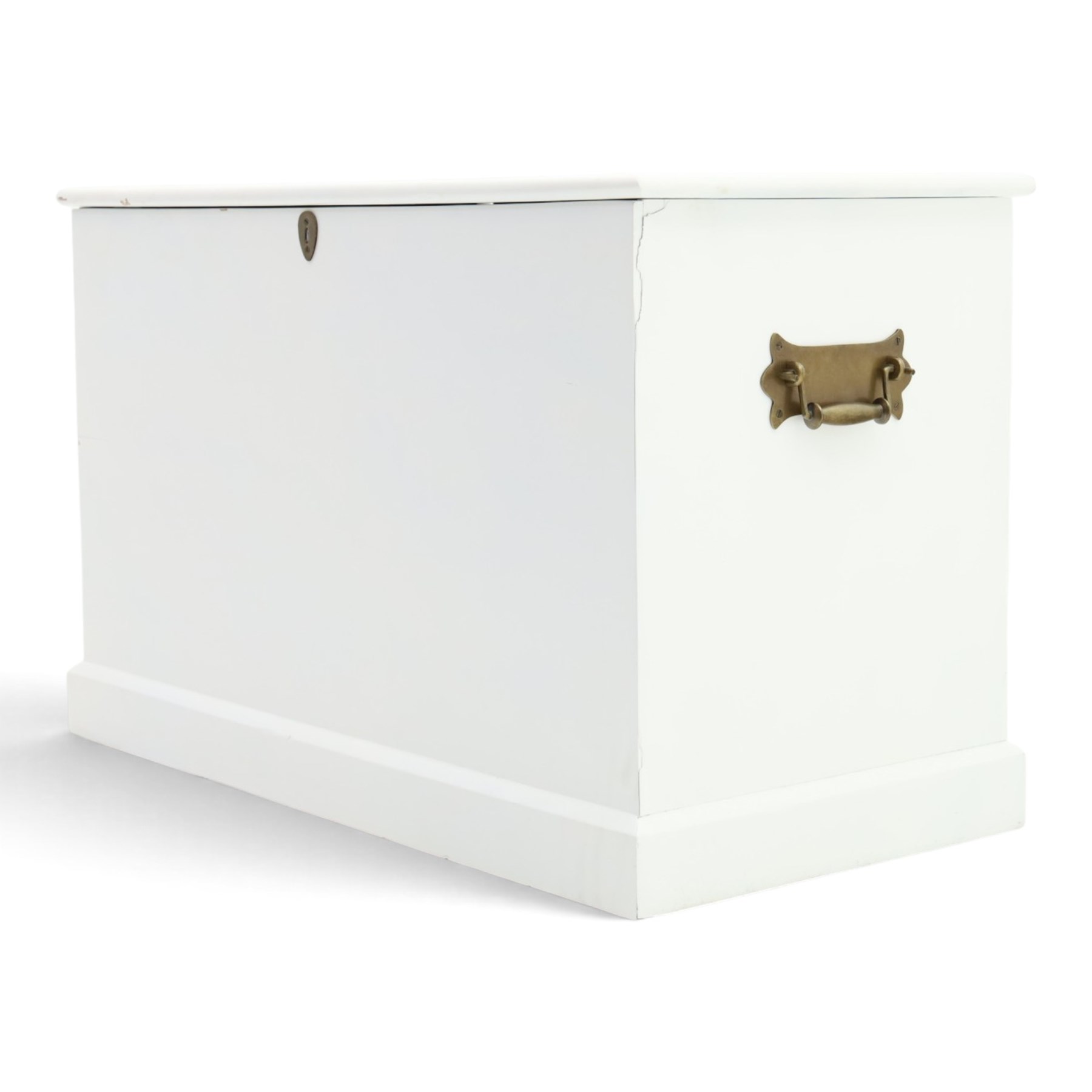 And So To Bed - Victorian style white painted blanked chest with twin brass carrying handles, on plinth base