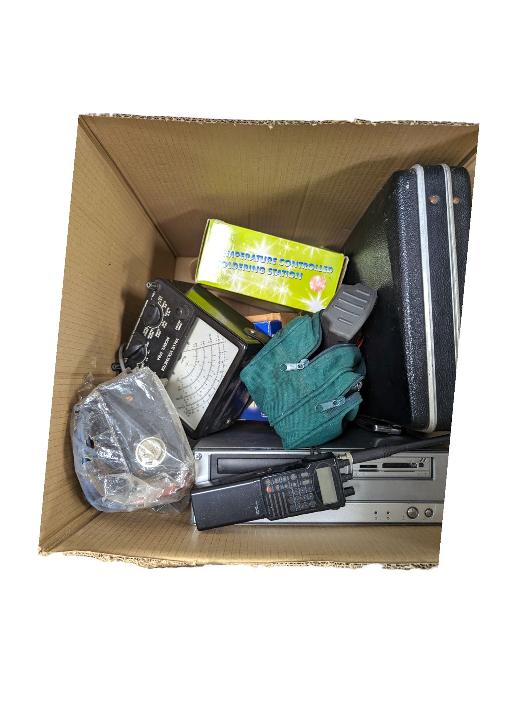 Electrical testing equipment, including Taylor valve voltmeter and a Maplin tester, together with a Union Brothers soldering station etc