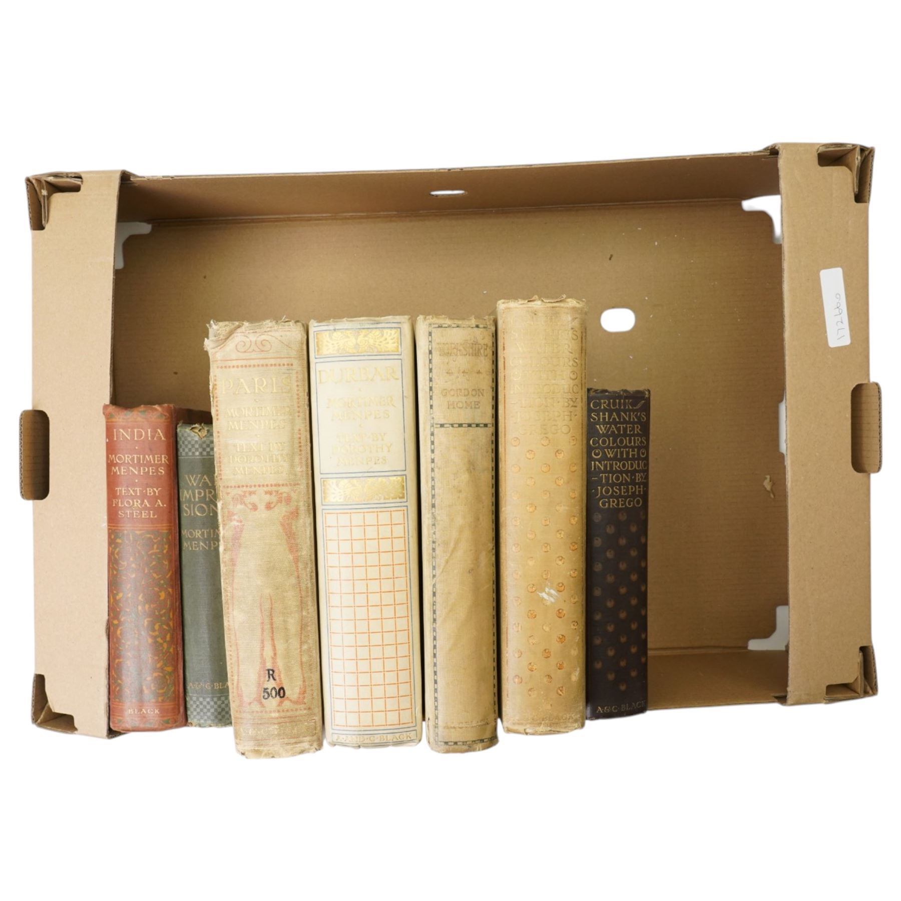 Large collection of Mortimer Menpes and AC Black travel books including notable limited and signed volumes 'Durbar' signed 888/1000, 'Paris' de-luxe edition 147/500, 'Cruikshank's Water-Colours' signed 31/300, 'Yorkshire Coast & Moorland Scenes' signed by Gordon Home 150/200 etc approx 100 volumes