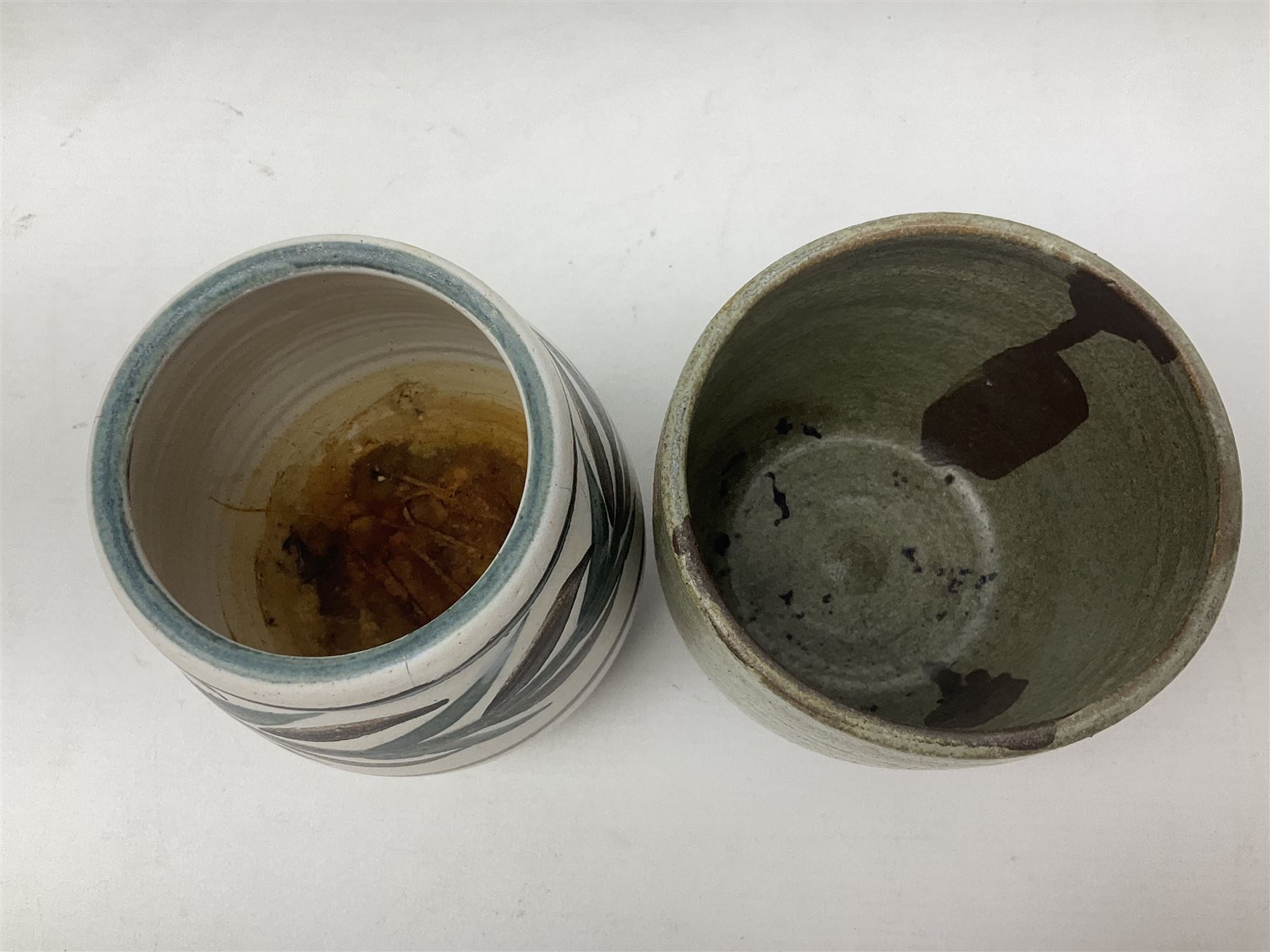 Collection of studio pottery, to include salt glaze vase with trailed decoration, impressed JH mark, possibly Joanna Still (nee Harrisson), set of six cups and vase by Diana Eden with impressed DE marks beneath, etc