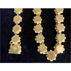 Greek 20ct gold Minoan floral design necklace, bracelet, pair of earrings and ring on suite by Lagoudera Jewellery, Santorini, approx 58.66gm