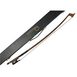 Nickel mounted pernambuco double bass bow impressed J.E. Vickers, with 'silver' tip L72cm; in associated hard carrying case