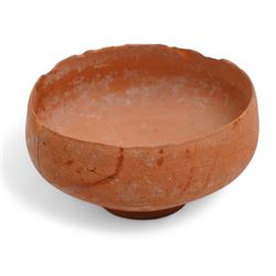 A group of eight ancient terracotta vessels - Near East and Eastern Mediterranean c.2nd millennium BC-1st century AD, comprising a Nabataean red terracotta ‘eggshell’ bowl (c.1st century BC-1st century AD) finely wheel-made with a thin-walled hemispherical form and pale red slip; a Near Eastern black-burnished spouted vessel (c.1800-1600 BC) of globular form with single handle and short spout; large Roman or Late Iron Age single-handled jug (c.1st century BC-1st century AD) wheel-made with a wide neck and ovoid body; together with five further vessels including shallow dishes, squat jars and a ribbed bottle, likely of Middle Bronze Age Levantine and Roman provincial types.
Provenance: By the vendor’s repute, acquired/collected in the Middle East (Dead Sea area/Syria) in the 1960s