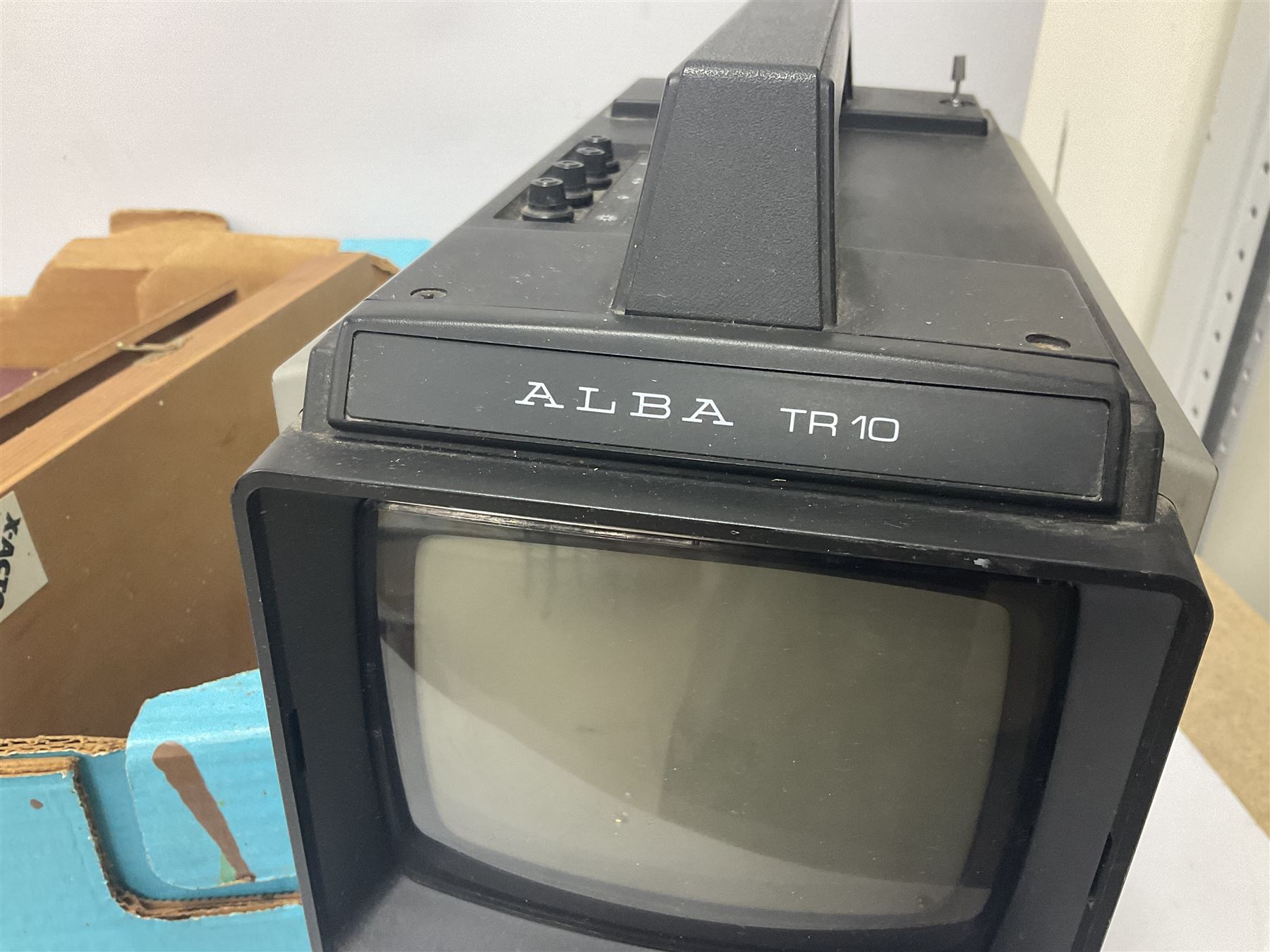 Alba TR10 Portable black and white TV with 3 band radio and Matsu travel clock radio together with quantity of various tools and Sparklets Limited soda syphon, together with BOC soda syphon, Serial No. Shuz, tallest example H32cm