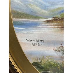 A McRae (British 20th Century): 'Tantern Abbey' and 'Near Perth' landscapes, pair oils on board 42cm x 32cm (2)