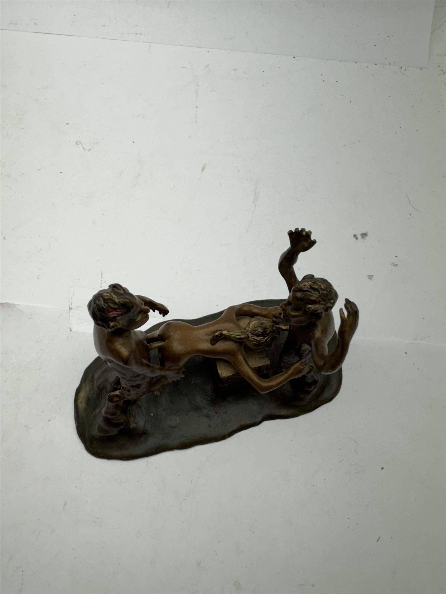 After William White; cold painted erotic bronze sculpture, modelled as a moveable group with stamp to the base, H12cm