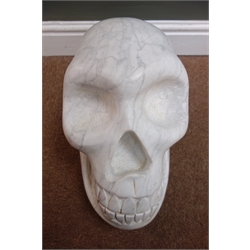  Darren Yeadon (British 1970-): Skull, Carrara Venatino Marble sculpture, L50cm x H28cm  