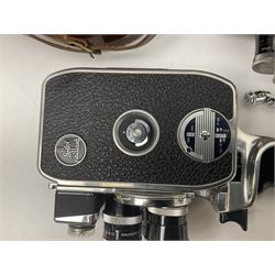 Paillard Bolex B8SL cine camera body, with 'YVAR 1:2.8 f=36mm' lens, serial no. 601426 and 'YVAR 1:1.9 f13mm' lens, serial no. 8048599, in fitted leather carrying case, together with Paillard Bolex D8L cine camera body, with turret for interchangeable lenses, 'YVAR 1:2.8 f=36mm' lens, serial no 839093, YVAR 1;1.9 f=13mm' lens serial no.817936 and Pizar 1;1.9 f=5.5mm' lens, serial no.845939 in fitted leather carry case  