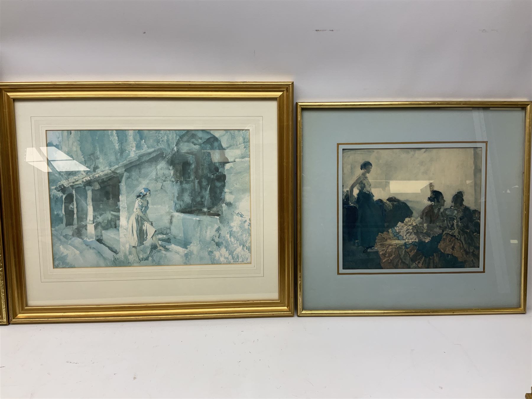 After Sir William Russell Flint (Scottish 1880-1969): 'Negro Dancers – Victoria Ora and Serafina' and 'Basket Makers', pair colour prints together with 7 others after the same hand max 24cm x 35cm (9)