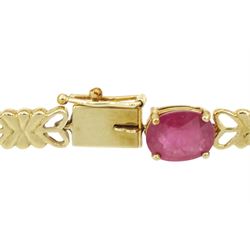 9ct gold oval cut ruby bracelet, stamped 375, total ruby weight approx 16.90 carat