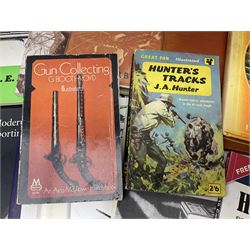 Collection of books, pamphlets and catalogues on guns and shooting including Colin Greenwood: Rook & Rabbit Rifle. 2006; Frank de Haas: Bolt Action Rifles. 1984 and Single Shot Rifles and Actions. 1969; Ian Skinnerton: .577 Snider-Enfield Rifles and Carbines. 2003 and two Small Arms Identification Series booklets; two Collectors Guides on Air Rifles by D.E. Hiller etc; and Bruce Bairnsfather Bystander's Fragments From France No.4