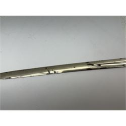 German infantry dress sword, dove head stirrup handle with black wire-bound grip cast cross guard with German eagle set into the langet, the curved 81cm single edge blade with single fuller marked Elckhorn Solingen, L93cm overall