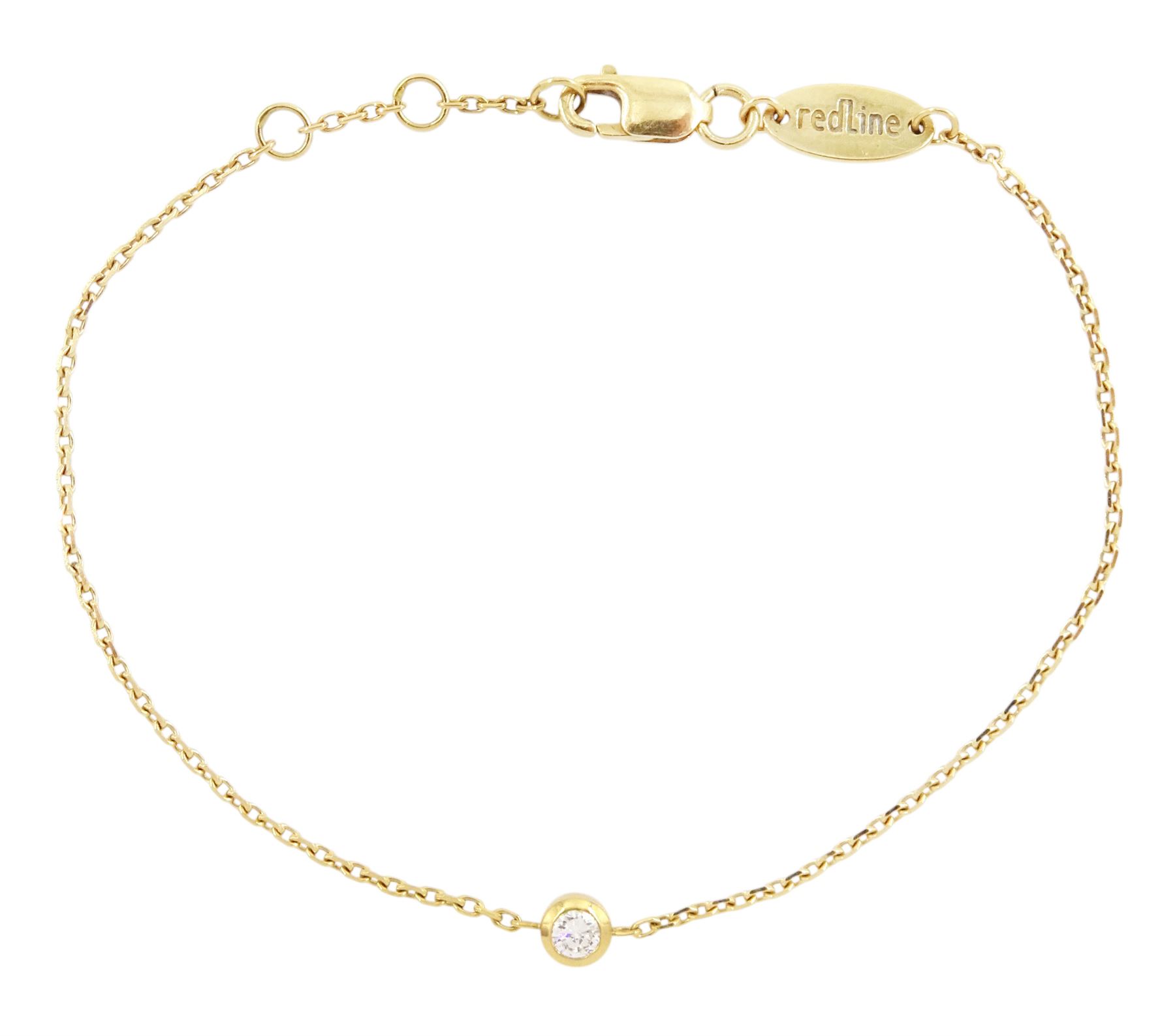 RedLine 18ct gold single stone bezel set, round brilliant cut diamond bracelet, diamond approx 0.10 carat
