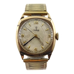 Tudor 9ct gold wristwatch, back case stamped Rolex 8018, Edinburgh 1957, on gilt expanding strap