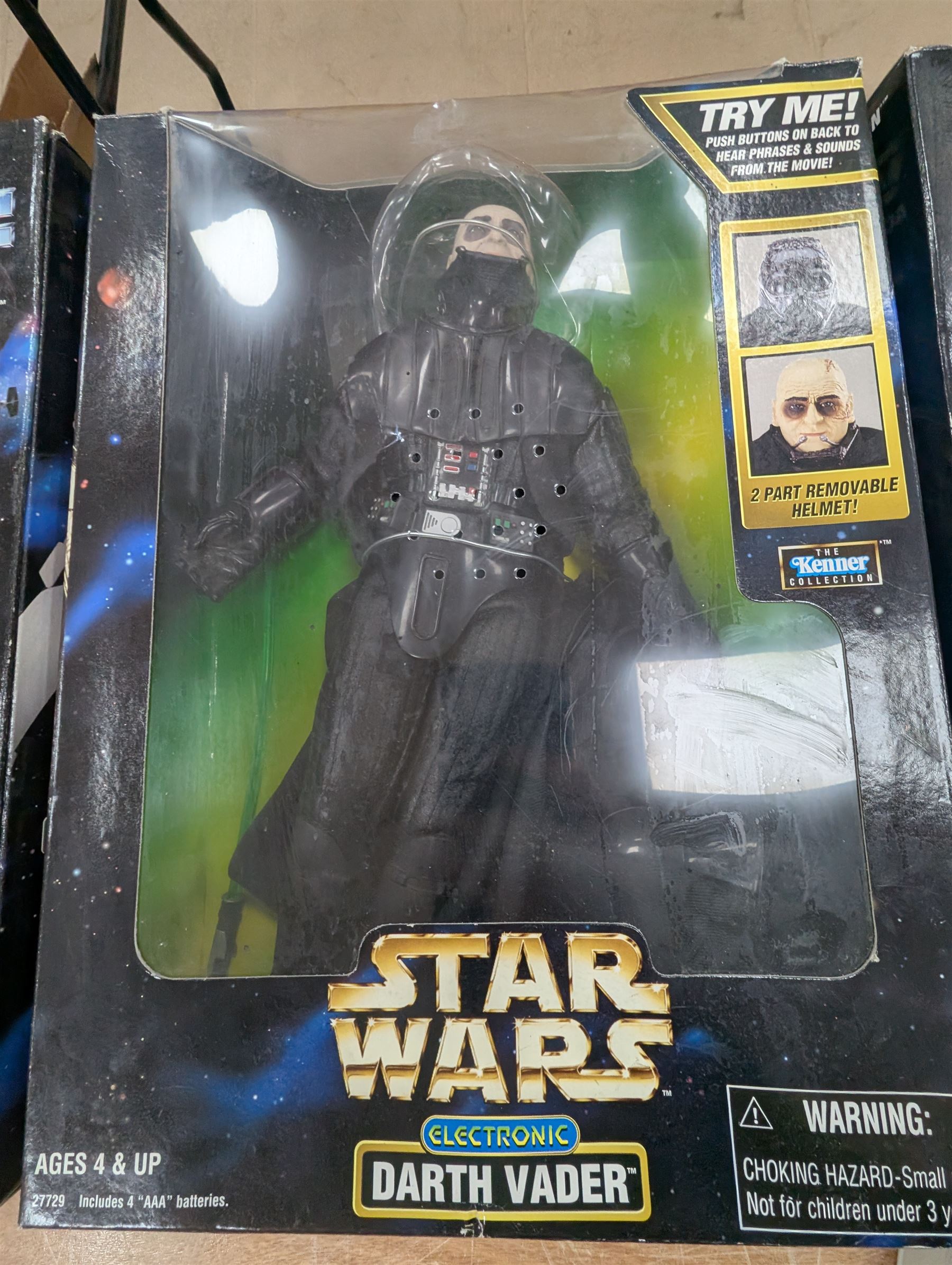 Star Wars figures and playsets, comprising Kenner Millennium Falcon, Galoob Micromachines Death Star, Kenner Dark Vador figure, Kenner Collectors Edition Storm Trooper, kenner Electronic Darth Vader and Hasbro Episode I Qui-Gon Jinn, all boxed and a collection of loose Star Wars figures and vehicles