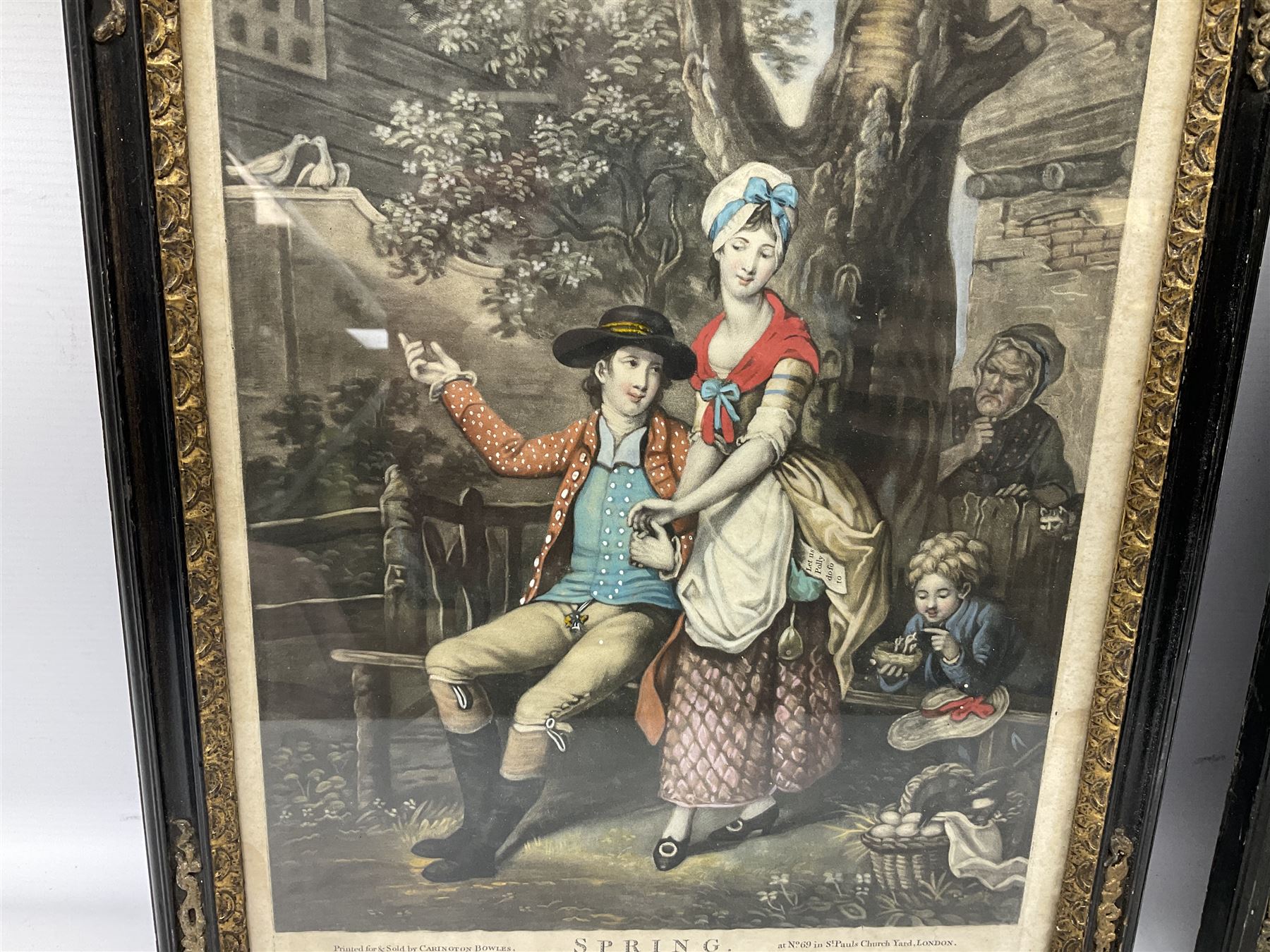 After John Collet (British 1725-1780): 'Spring' and 'Summer', pair mezzotints with hand colouring pub. 1779 and 1800, respectively 36cm x 25cm (2)