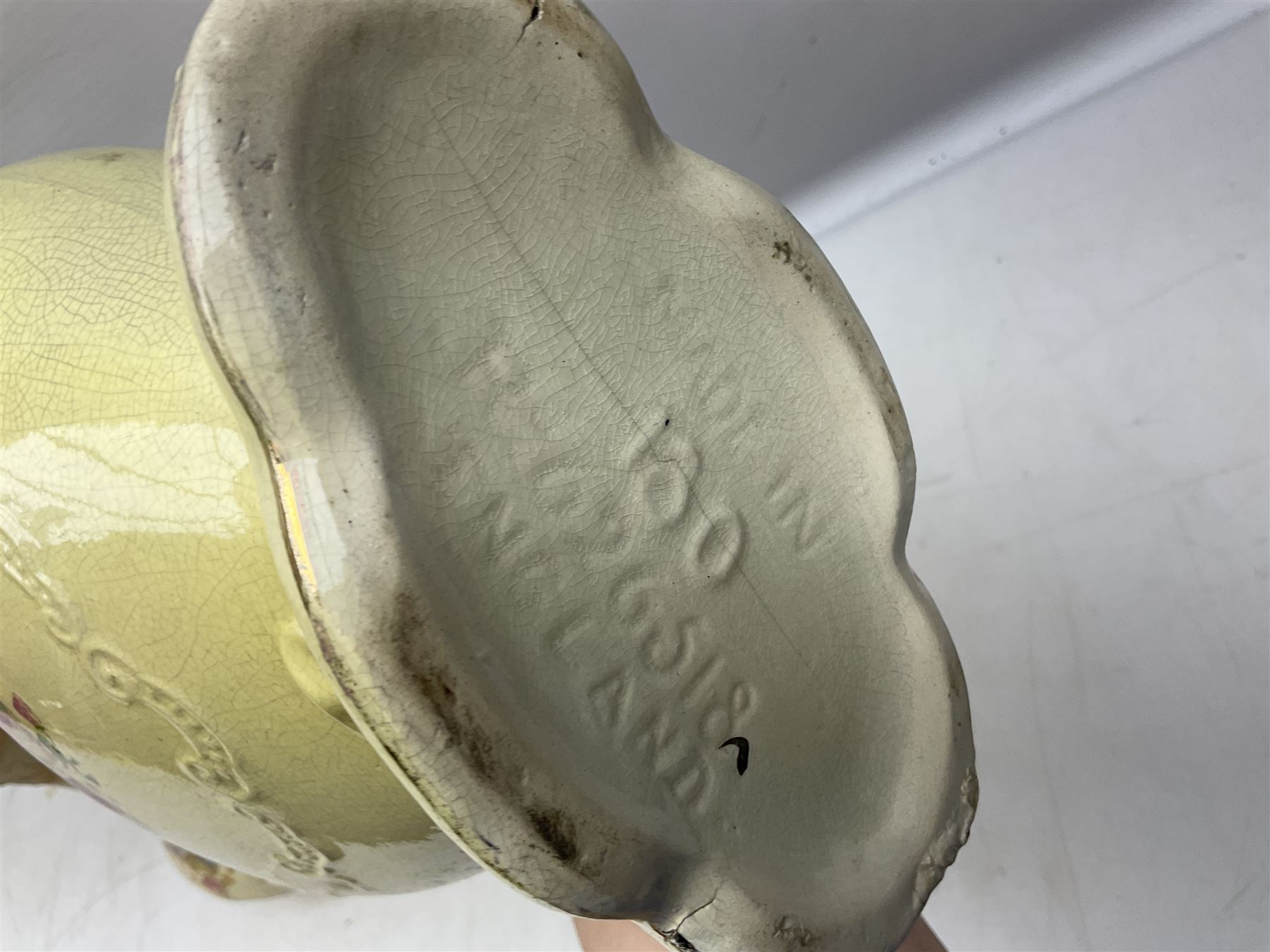 Fieldings Crown Devon Windsor pattern wash jug and bowl, together with two blush ivory ewers and other Victorian ceramics to include twin handled vase of flattened form and jug, tallest H36cm