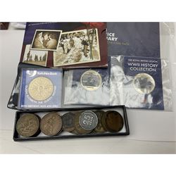 Commemorative and other coinage, including various Queen Elizabeth II 'London 2012 sports collection' fifty pence coins on cards, commemorative crowns, Millennium 2000 'Time Capsule' coin set, channel islands old round one pound coins, part sets etc