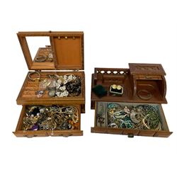 Quantity of costume jewellery to include necklaces and earrings etc in two jewellery boxes