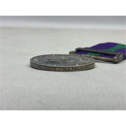 George VI General Service Medal with Palestine 1945-48 clasp awarded to 19117460 Pte. P. Tilmouth R. Lincolns; with ribbon