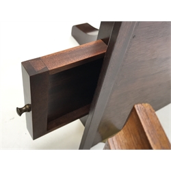  George lll style mahogany wall clock bracket of stepped form with key drawer, with plaque for Eric Wright Cottingham 1981 H23cm, W29cm, D24cm, another H15cm, W23.5cm, D18cm (2)  