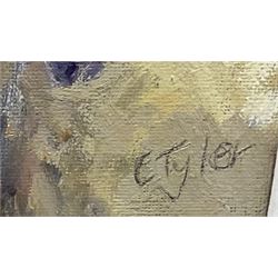 Catherine Tyler (British 1949-): ‘Sheep Sale Malton’, oil on canvas signed, titled verso 29cm x 39cm