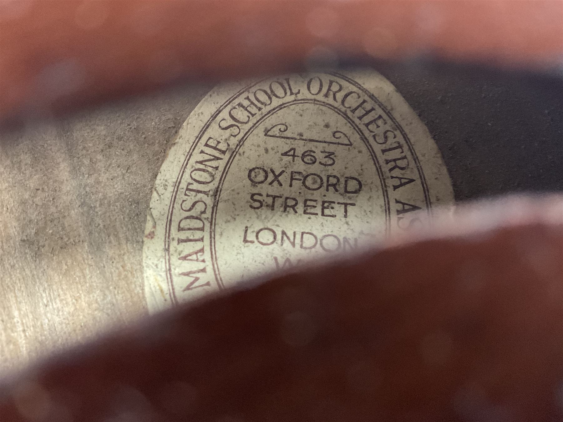 Saxony (?) violin c1950 with 36cm two-piece maple back and ribs and spruce top; bears label 'The Maidstone School Orchestra Association' L59cm overall; and 1950s Czechoslovakian violin for restoration; both in carrying cases (2)