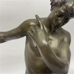 After Felix Carpentier, Improvisateur; bronzed figure of a man playing the flute, marked Felix Charpentier, H35