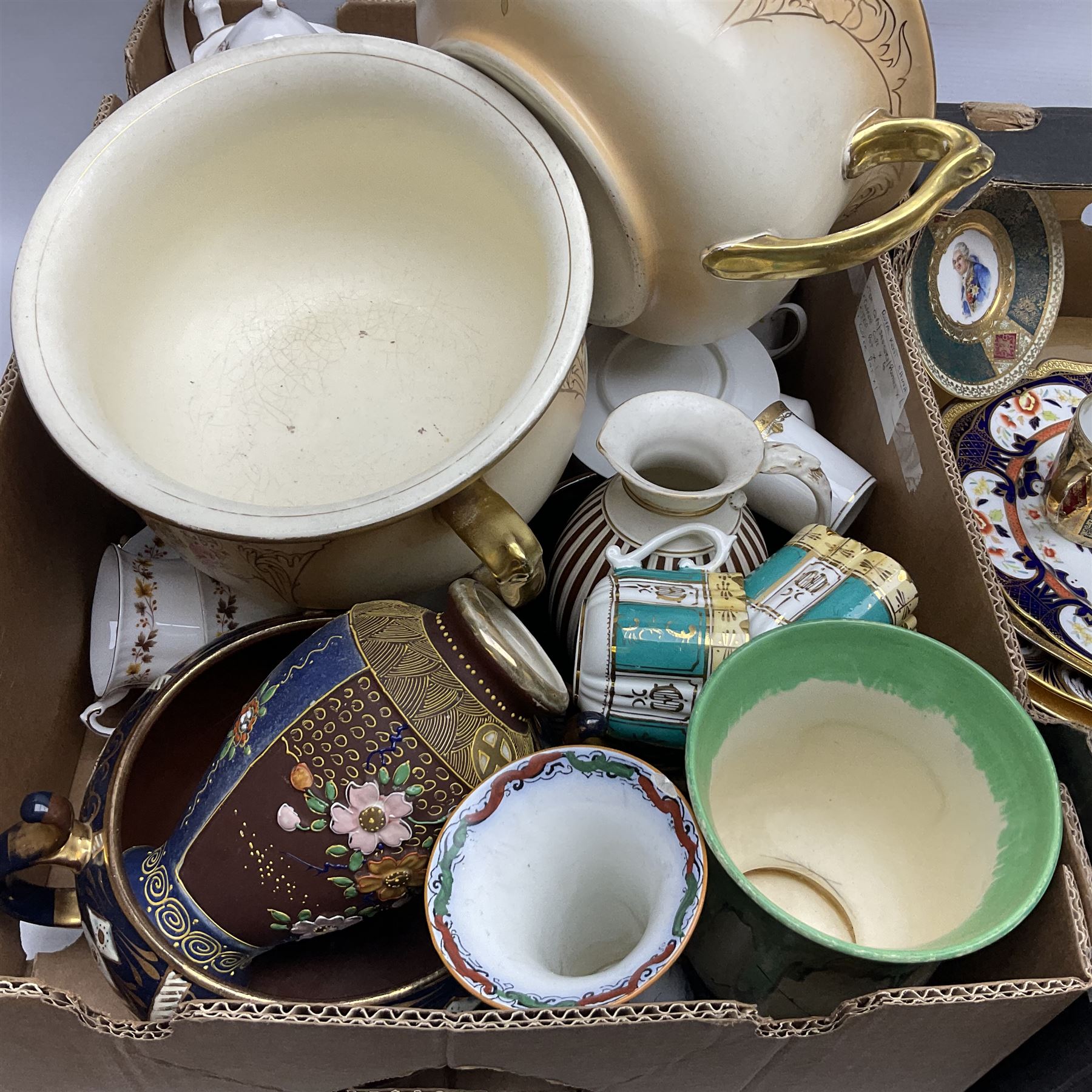 Quantity of Victorian and later ceramics to include Royal Kent 'Golden Glory' pattern tea service, imari pattern bowls, vases, plates etc in two boxes