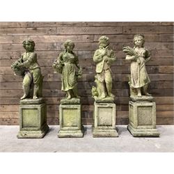The Four Seasons - set of four cast stone garden figures on plinths