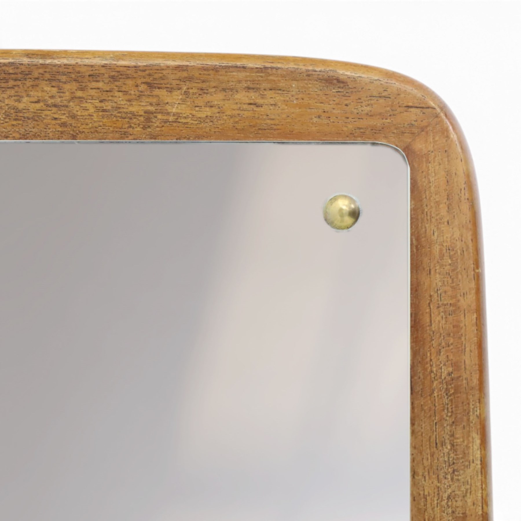 Danish mid-20th century teak framed mirror, rounded rectangular frame with mirror plate